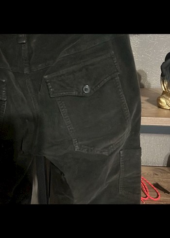 Koyu haki kadife Rahat Kadın Pantolon - Görsel 8