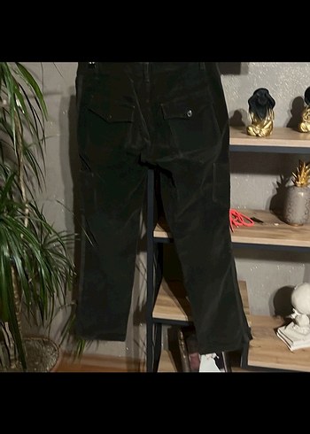 Koyu haki kadife Rahat Kadın Pantolon - Görsel 5