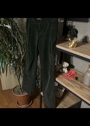 Koyu haki kadife Rahat Kadın Pantolon - Görsel 7