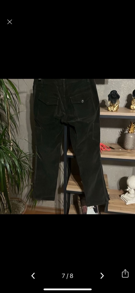 Koyu haki kadife Rahat Kadın Pantolon - Görsel 5