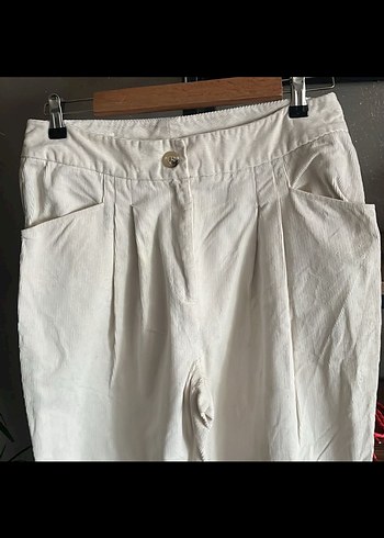 Ecru Pilili Kadın kadife Pantolon - Görsel 2