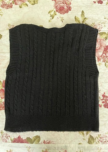 Siyah V Yaka Örgü Kadın Süveter - Görsel 2