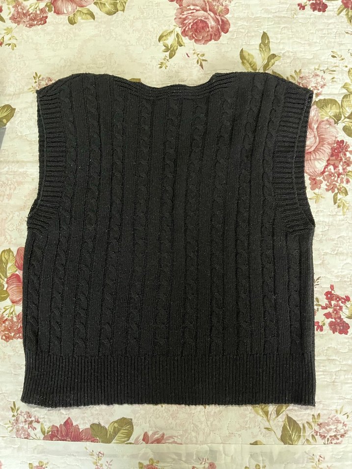 Siyah V Yaka Örgü Kadın Süveter - Görsel 2