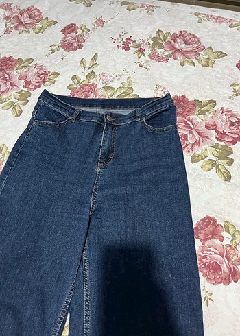 Kadın Lacivert Bol Kesim Midi Kot Pantolon - Görsel 3