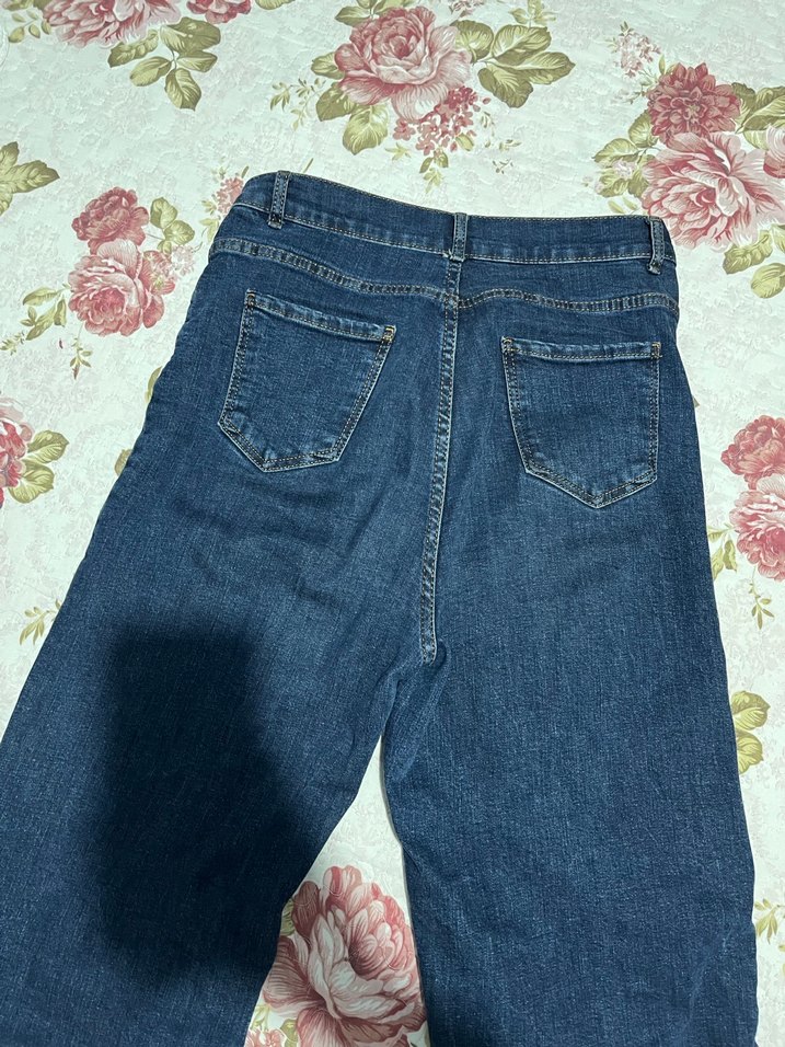 Kadın Lacivert Bol Kesim Midi Kot Pantolon - Görsel 4