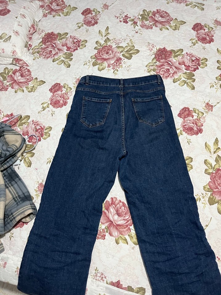 Kadın Lacivert Bol Kesim Midi Kot Pantolon - Görsel 5