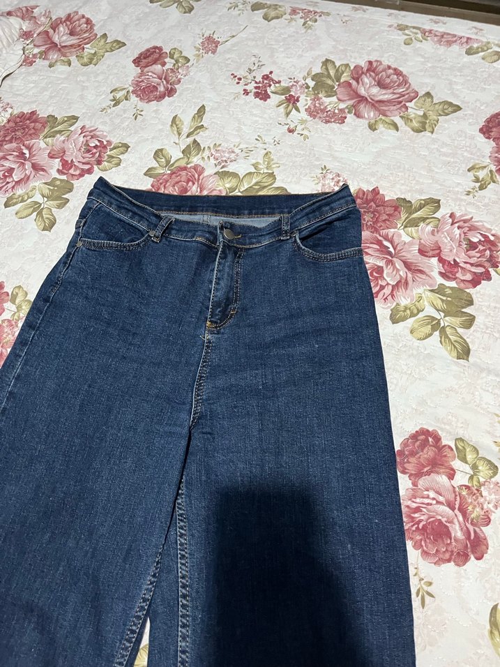 Kadın Lacivert Bol Kesim Midi Kot Pantolon - Görsel 3