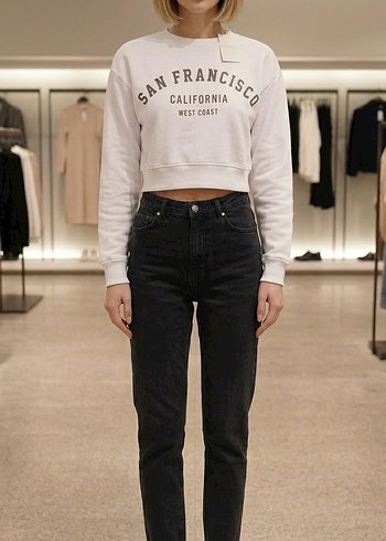 Diğer Beyaz Baskili Pamuklu Kadin Sweatshirt
