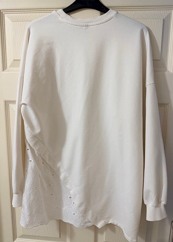 Beyaz Kadın Uzun Kollu fisto detaylı Salaş Sweatshirt - Görsel 5