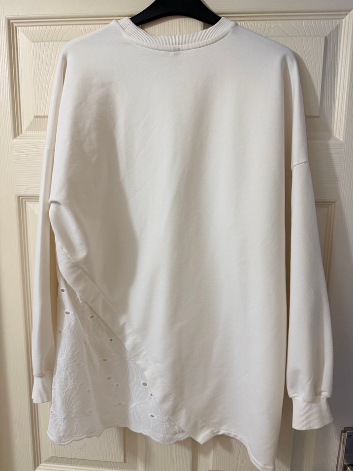 Beyaz Kadın Uzun Kollu fisto detaylı Salaş Sweatshirt - Görsel 5