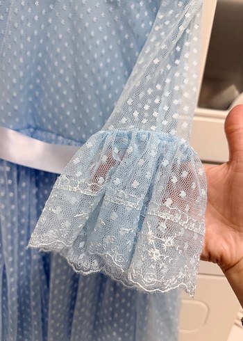 Mavi Kız Çocuk Dantelli Elbise - Görsel 2