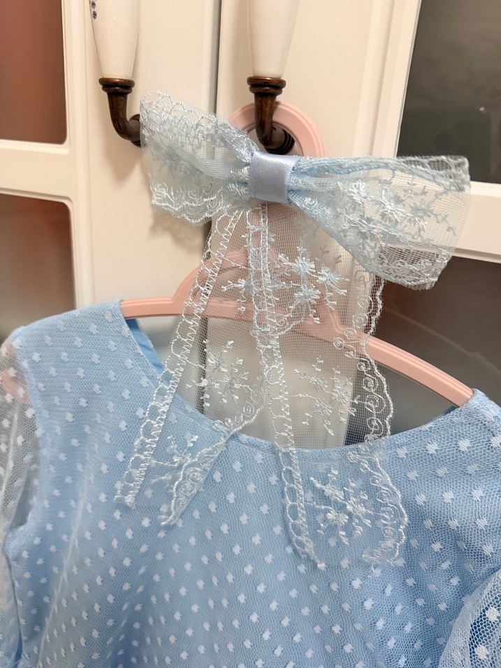 Mavi Kız Çocuk Dantelli Elbise - Görsel 3