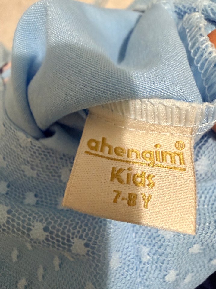 Mavi Kız Çocuk Dantelli Elbise - Görsel 5