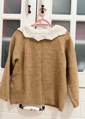 Kız Çocuk Bej Örgü Hırka yaka detaylı - Görsel 5