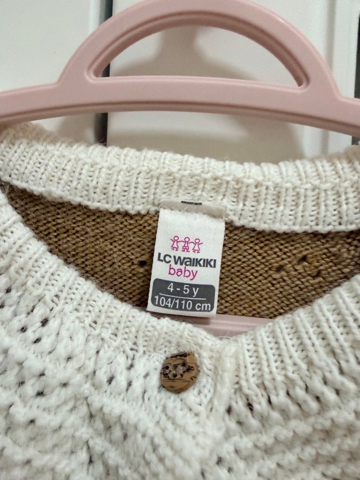 Kız Çocuk Bej Örgü Hırka yaka detaylı - Görsel 2