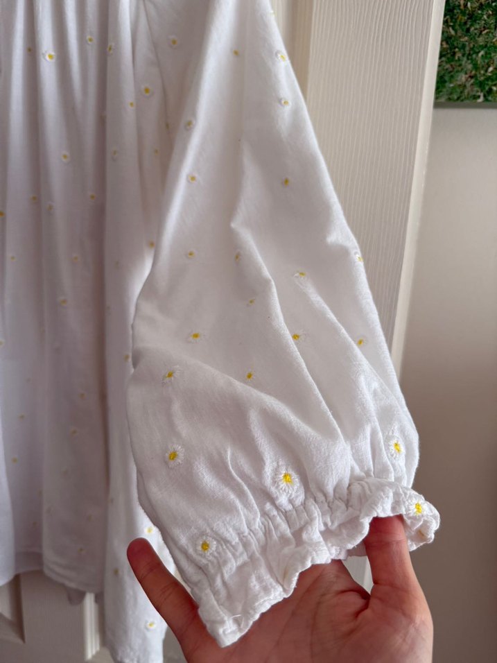 Merve Karaca Nakışlı Beyaz Keten Kadın Gömlek - Görsel 5