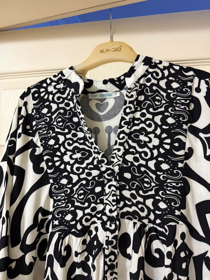 Bohem Siyah Desenli Uzun Elbise - Görsel 3