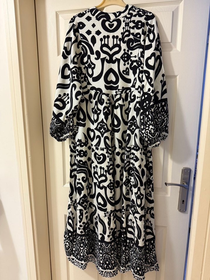 Bohem Siyah Desenli Uzun Elbise - Görsel 5