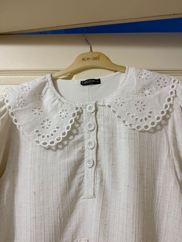 Beyaz Uzun Fisto yakalı Elbise - Görsel 3