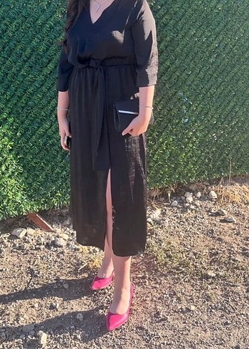 Siyah V Yaka Uzun Elbise - Görsel 4