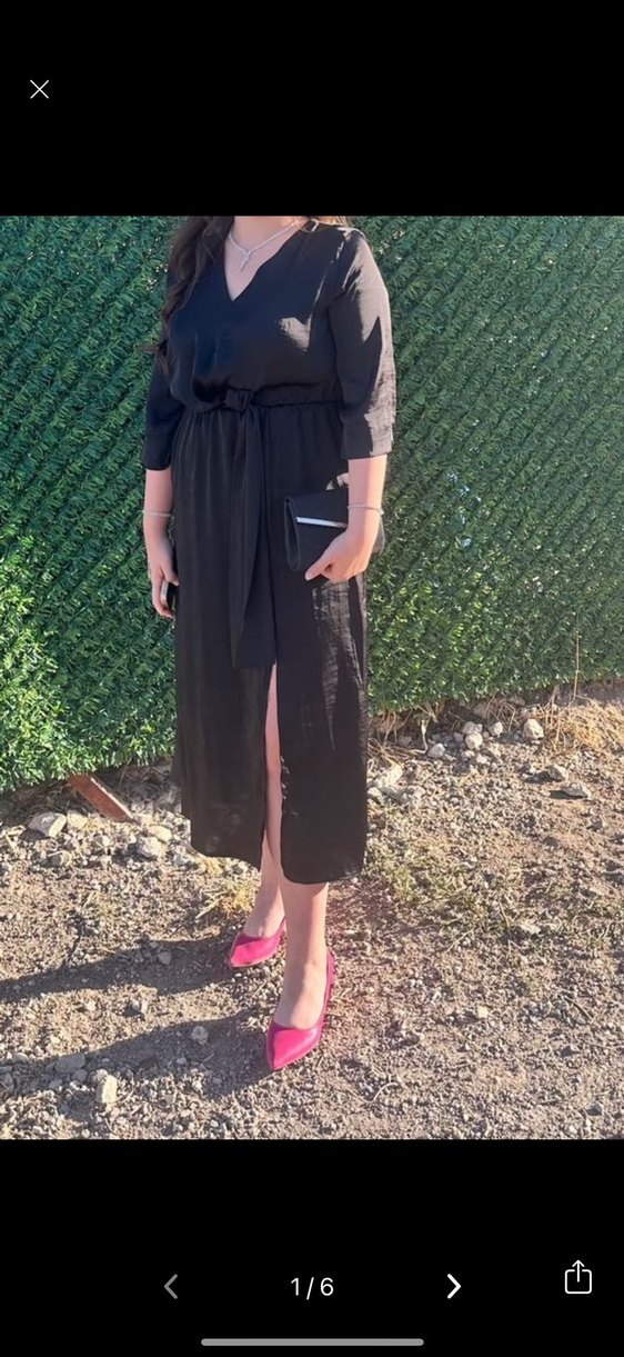 Siyah V Yaka Uzun Elbise - Görsel 4