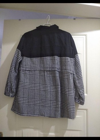 Gri Ekose Desenli Düğmeli Uzun Kollu Kadın Gömlek - Görsel 2