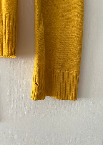 Sarı V Yaka Uzun Kollu Kadın triko Kazak - Görsel 4