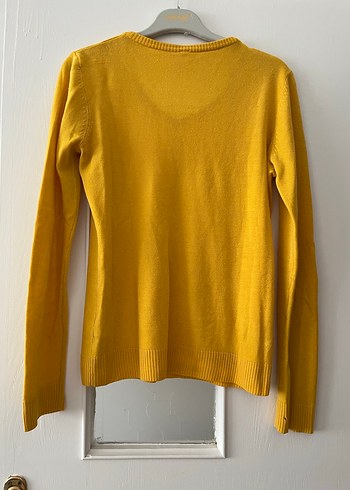 Sarı V Yaka Uzun Kollu Kadın triko Kazak - Görsel 3