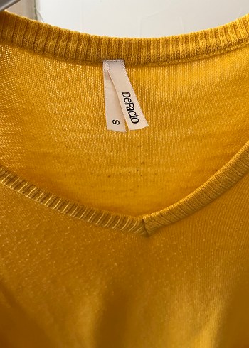 Sarı V Yaka Uzun Kollu Kadın triko Kazak - Görsel 2