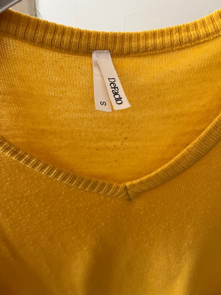 Sarı V Yaka Uzun Kollu Kadın triko Kazak - Görsel 2