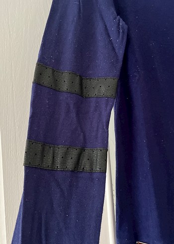 Lacivert deri detaylı Uzun Kollu Sweatshirt - Görsel 3