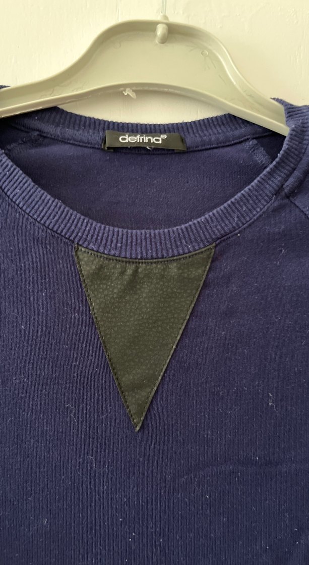 Lacivert deri detaylı Uzun Kollu Sweatshirt - Görsel 4