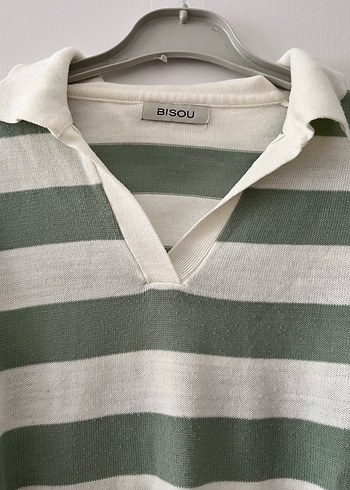 Yeşil beyaz Çizgili Uzun Kollu triko  Kadın Kazak - Görsel 2