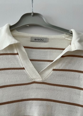 Kahve Çizgili Pamuklu Kadın Triko Kazak - Görsel 2