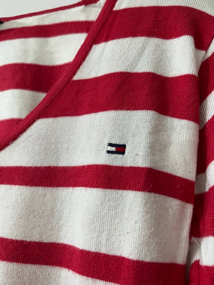 Kırmızı Beyaz Çizgili Kadın Triko - Görsel 2