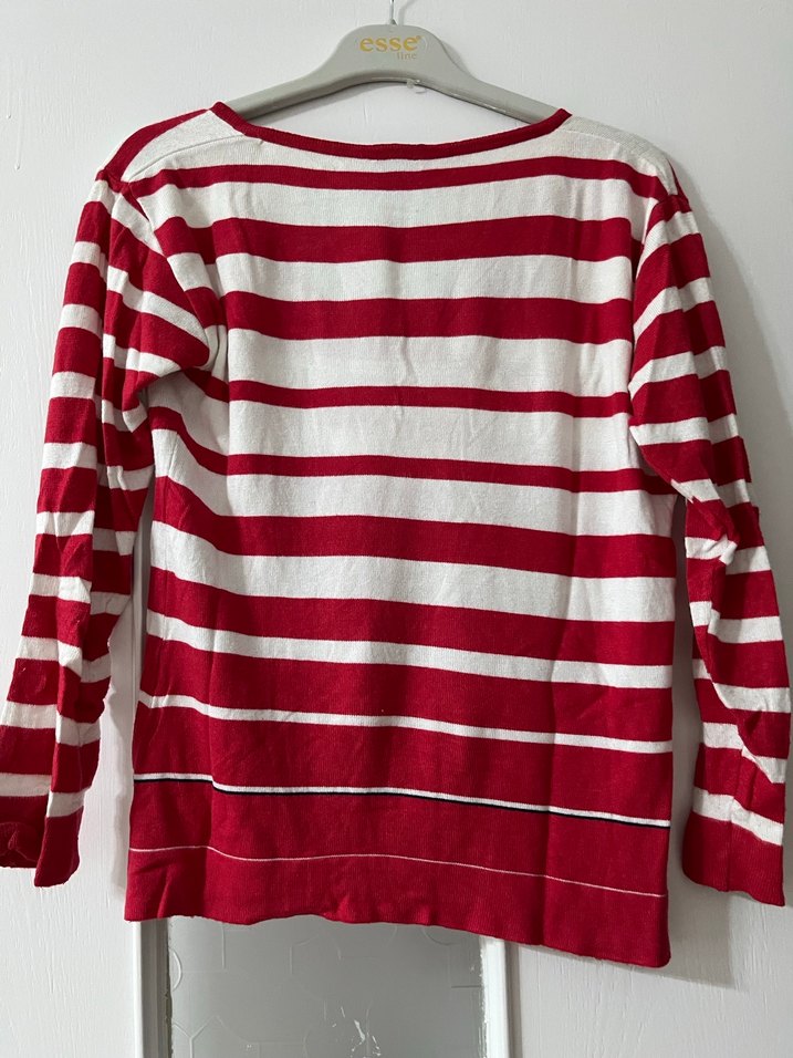Kırmızı Beyaz Çizgili Kadın Triko - Görsel 4