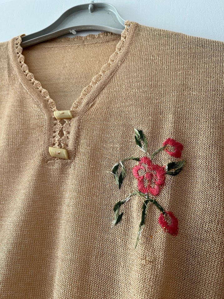 Nakışlı Bej Bohem Örgü Kadın Kazak - Görsel 2