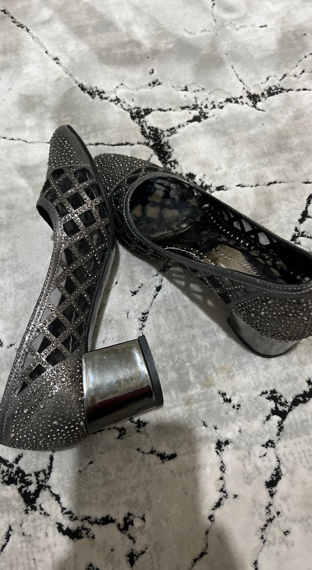 Gri Parlak  Desenli Stiletto Topuklu Kadın Ayakkabı - Görsel 5