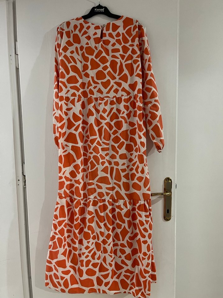 Turuncu Bohem Uzun Kollu Uzun Elbise - Görsel 2