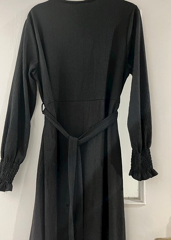 Siyah Uzun Kollu Kemerli Uzun Elbise - Görsel 3