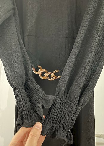 Siyah Uzun Kollu Kemerli Uzun Elbise - Görsel 4