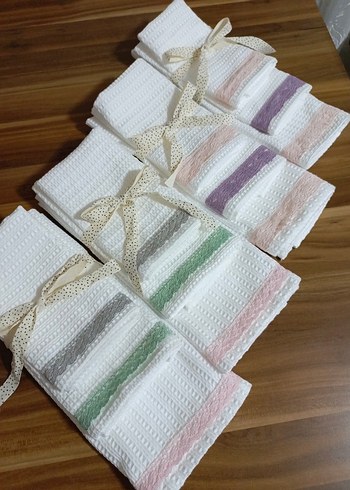 Dantel detaylı Beyaz Pastel kurulama bezi Seti