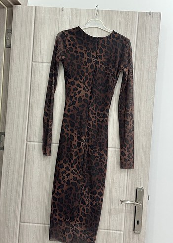 Leopar Desenli Uzun Kollu Mini Elbise - Görsel 3