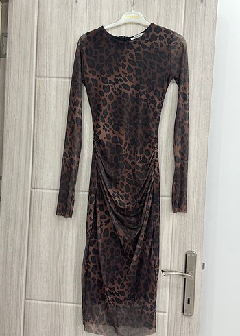 Leopar Desenli Uzun Kollu Mini Elbise - Görsel 2