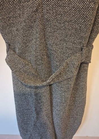 Gri Midi Elbise, Kemerli, Uzun Kollu - Görsel 7