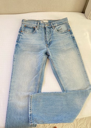 Zara Buz mavi Denim Flare Fit Pantolon