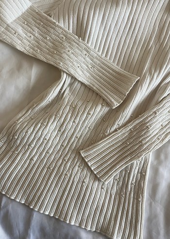 Kadın Beyaz Uzun Kollu Triko Kazak - Görsel 2