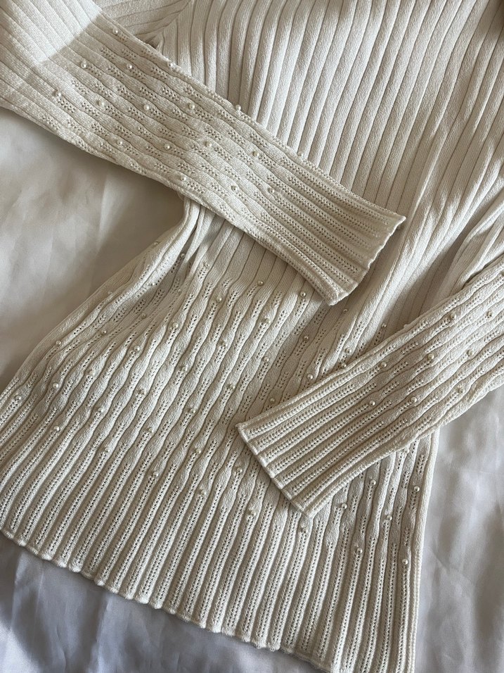 Kadın Beyaz Uzun Kollu Triko Kazak - Görsel 2