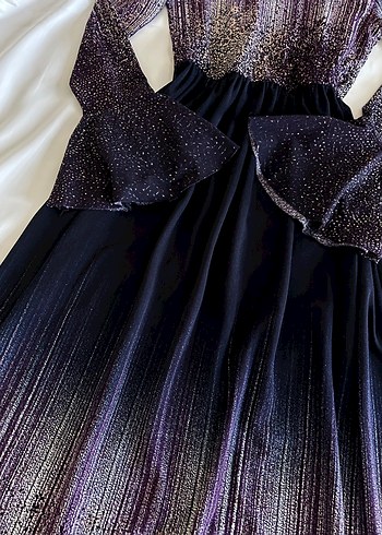 Uzun Kollu Mor Elbise - Görsel 4