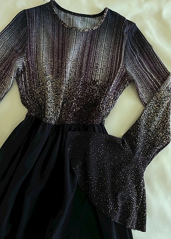 Uzun Kollu Mor Elbise - Görsel 2